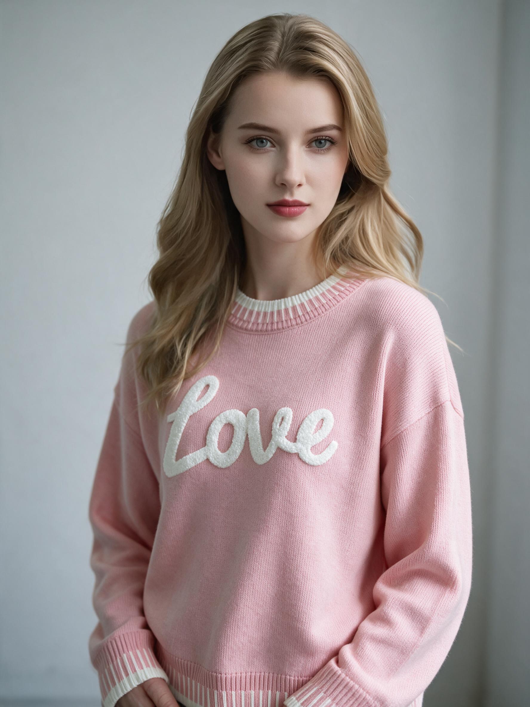 Women LOVE Letter Embroidery Knit Sweater, Contrast Stripe Crew Neck Long Sleeve Pullover, Loose Casual Drop‑Shoulder Knit Jumper view 4