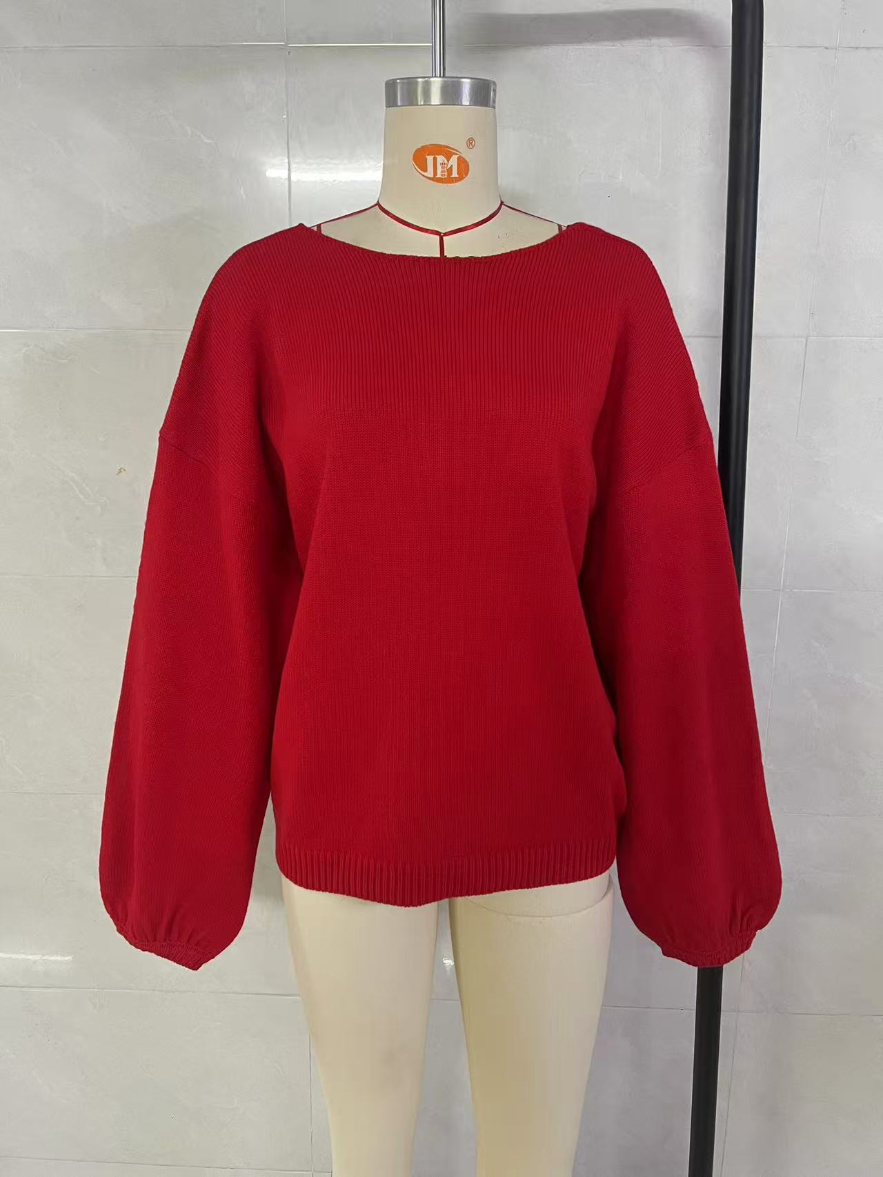 Women Back Big Bow Knit Sweater, Long Sleeve Drop Shoulder Loose Pullover, Backless V‑Back Sweet Casual Jumper Top view 7