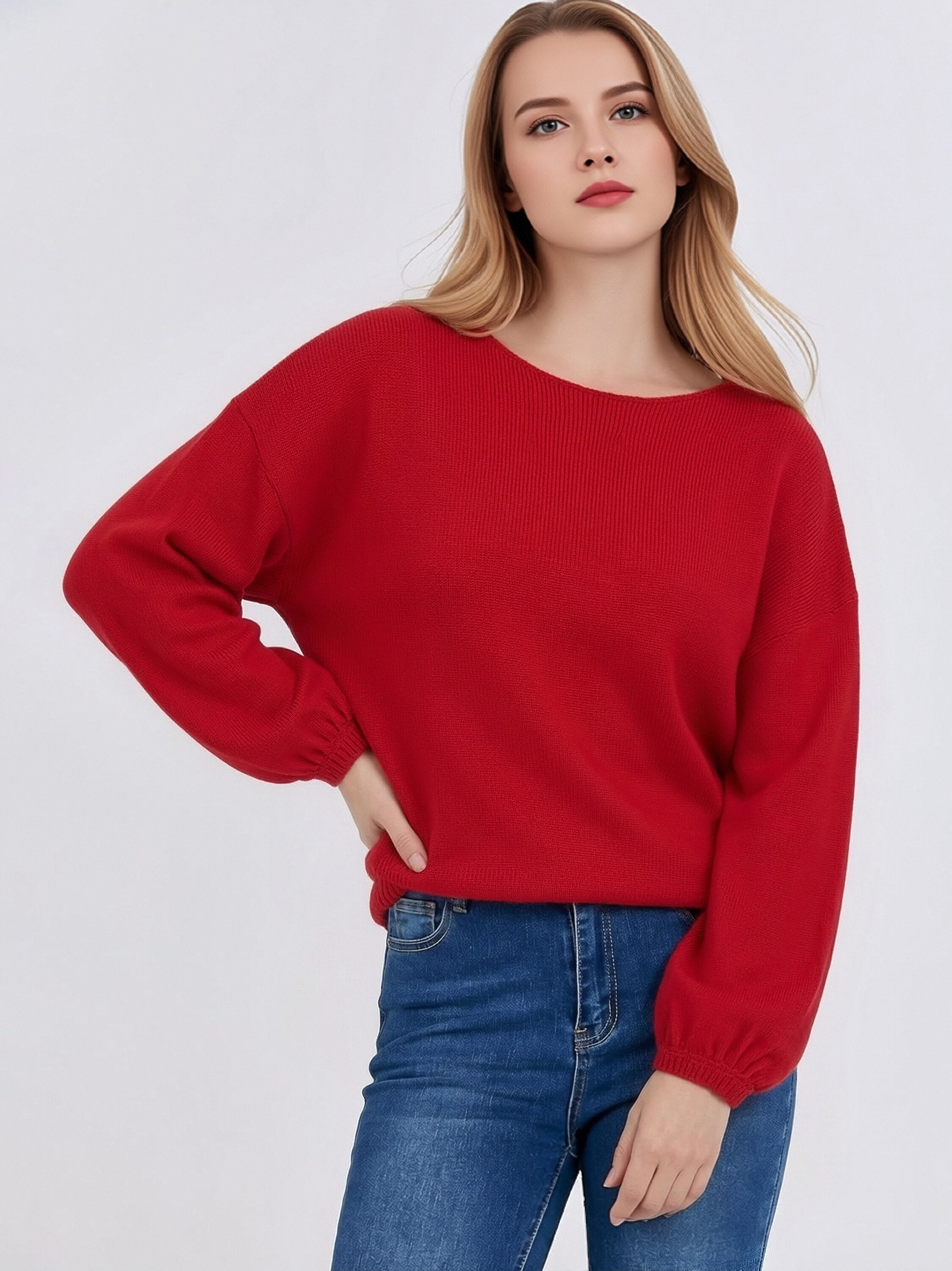 Women Back Big Bow Knit Sweater, Long Sleeve Drop Shoulder Loose Pullover, Backless V‑Back Sweet Casual Jumper Top view 3