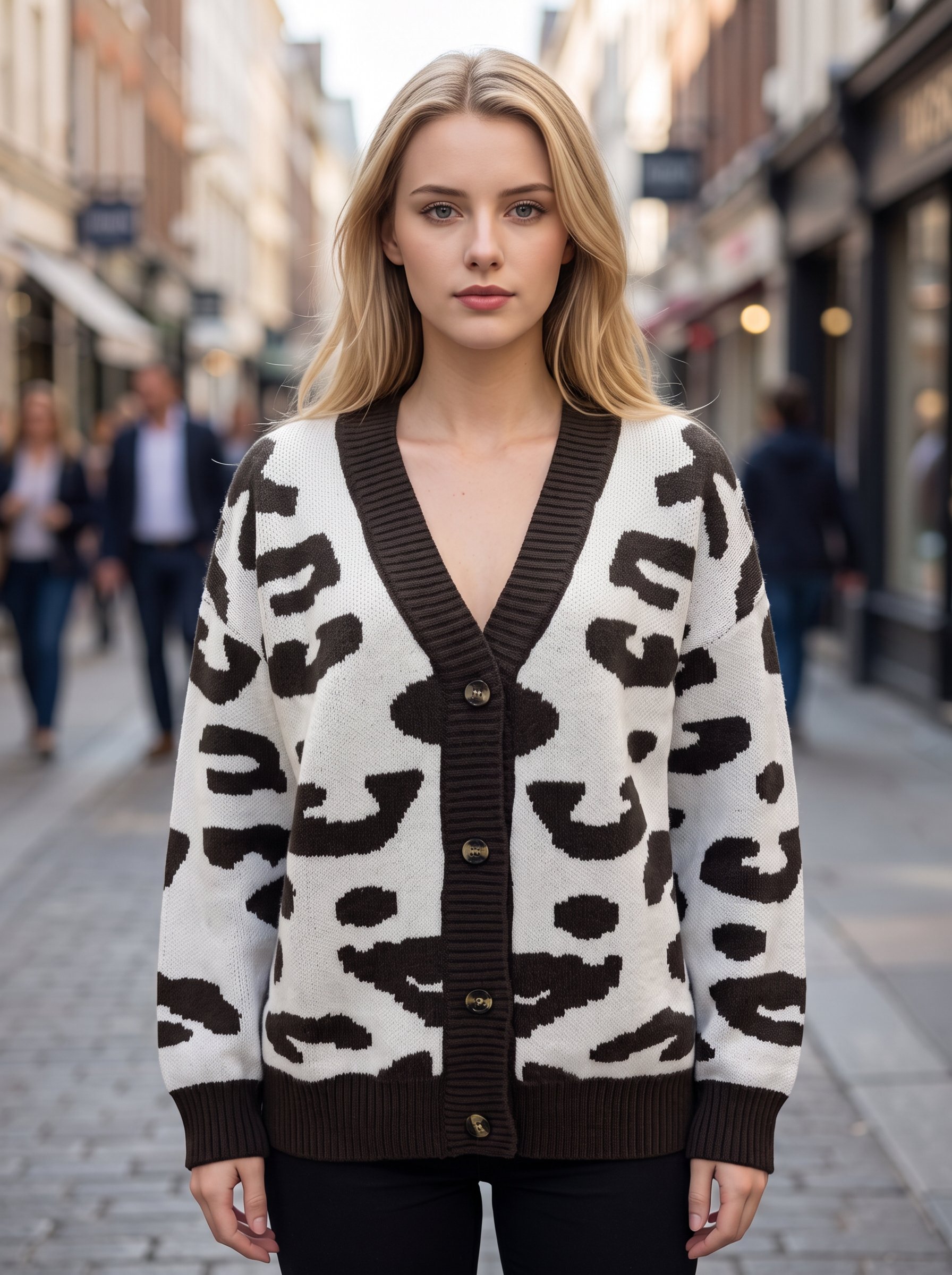 Women Leopard Print V Neck Knit Cardigan, Long Sleeve Button Down Loose Knitted Sweater Coat, Casual Streetwear Leopard Knit Outerwear For Fall Winter view 5