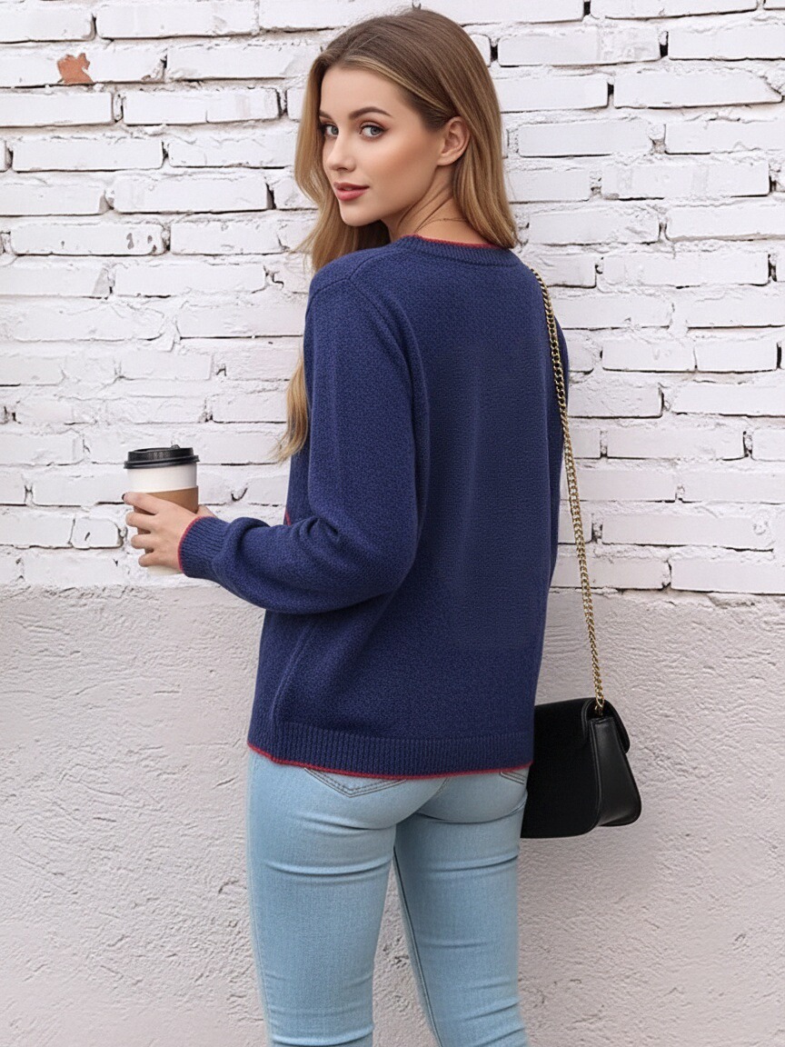 Women Crew Neck Drop Shoulder Knit Sweater, Cute Crab Lobster Jacquard Pattern Loose Long Sleeve Pullover Jumper, Casual Soft Knit Top For Daily Streetwear view 9